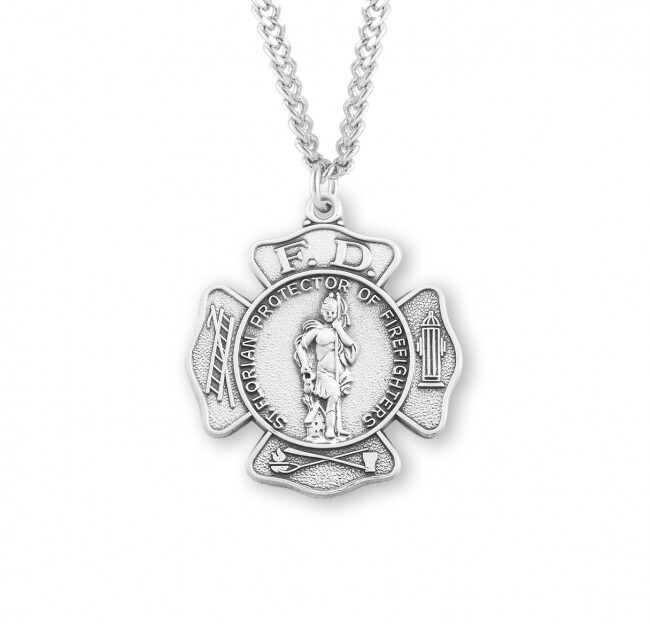 Saint Florian Sterling Silver Cross 1.2″ Medal, 24″ Chain, Gift Box, US Made