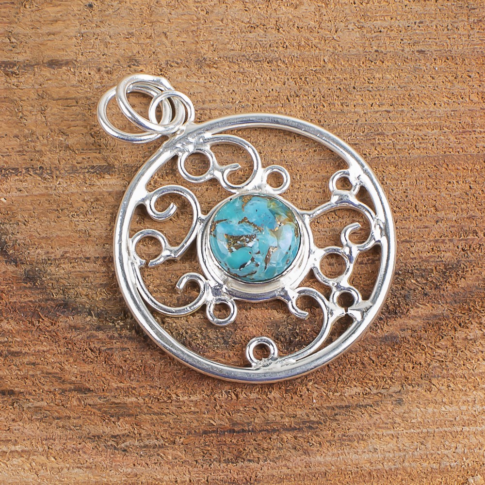 Blue Copper Turquoise Stone Sterling Silver New Birthday Handmade Wife Pendant