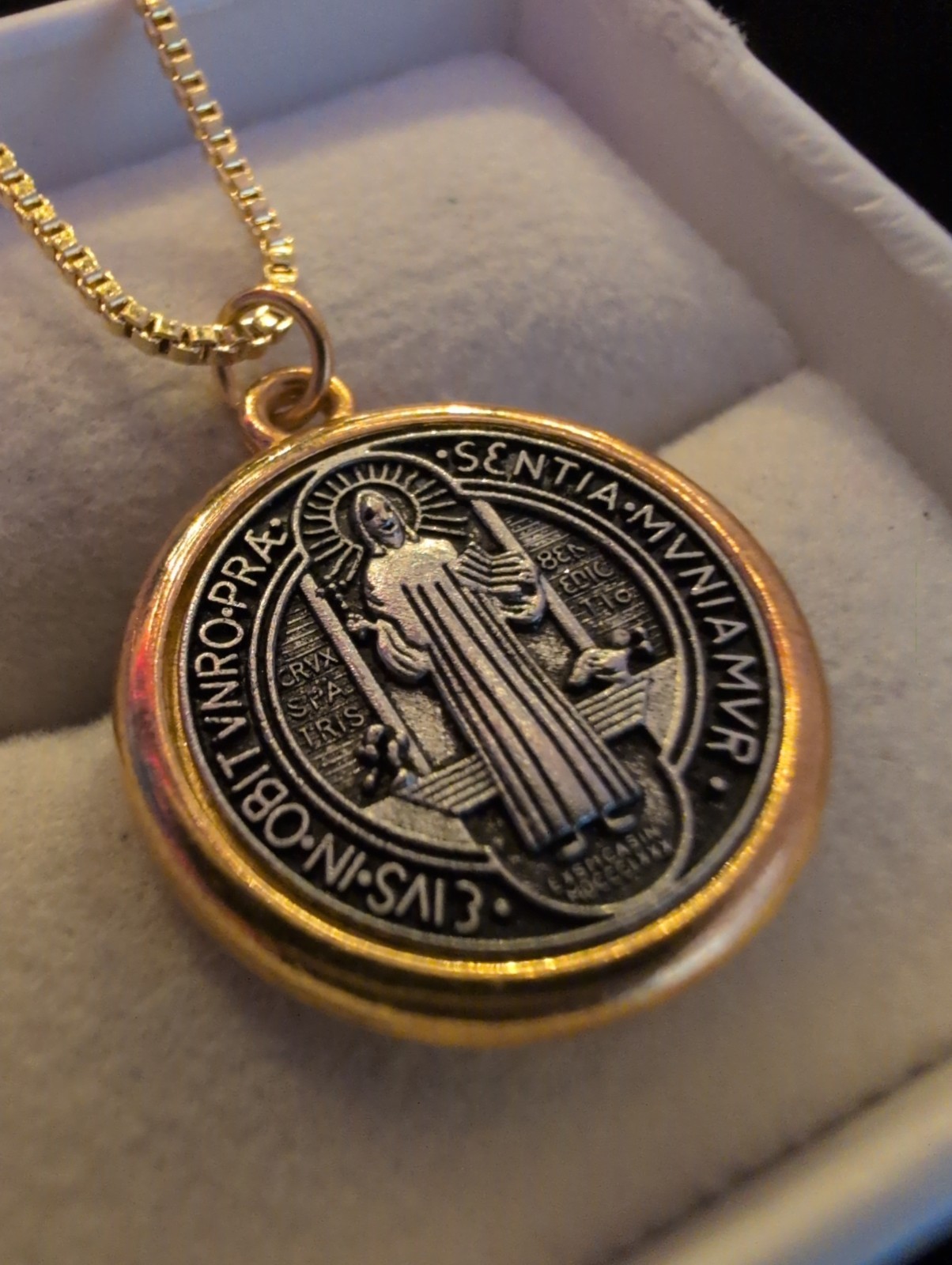 Starline 925 St Benedict’s Medallion 18 Kt Gold Rimmed With 18 GF Necklace