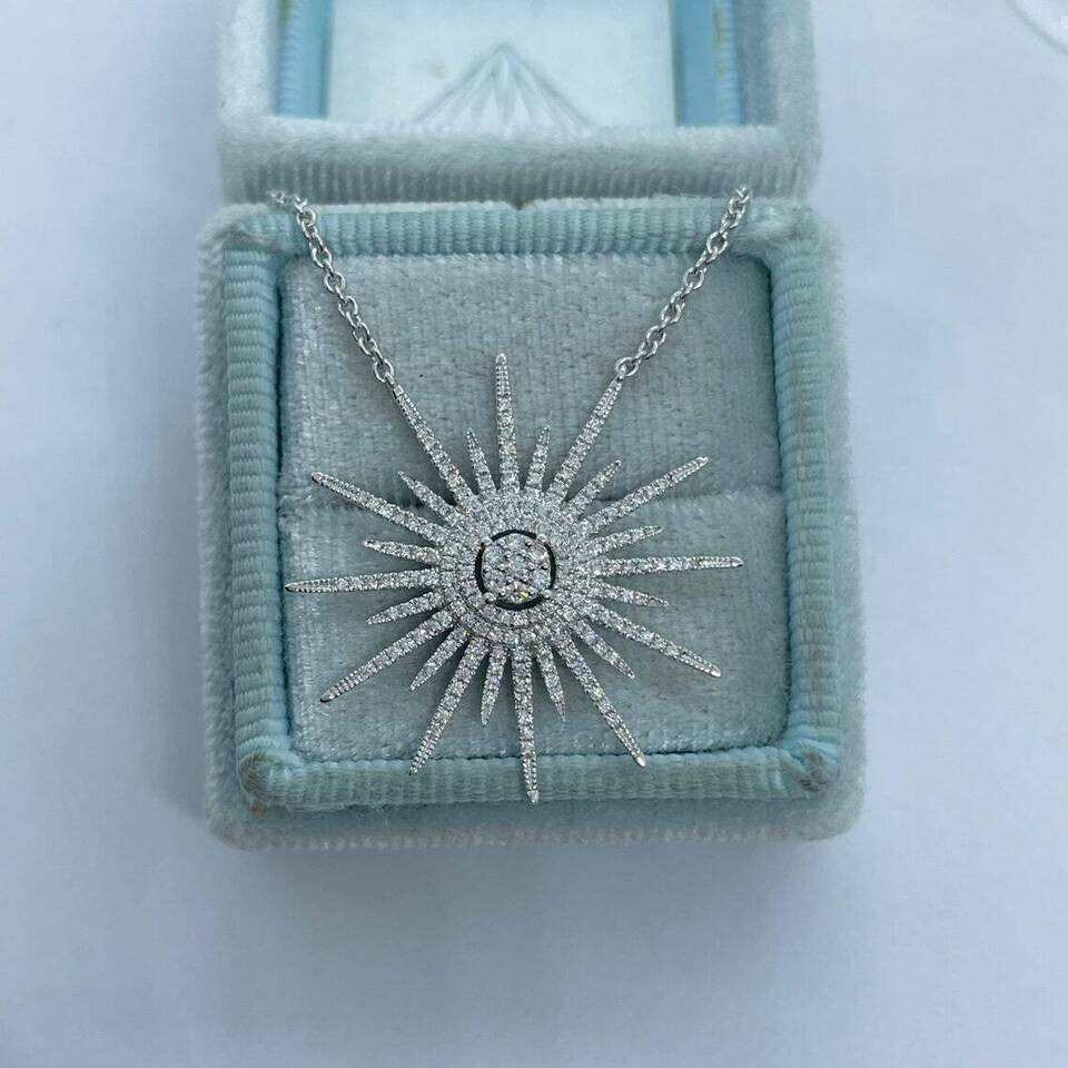 2.00Ct Round Cut VVS1 Starburst Diamond Pendant Free Chain 14K White Gold Finish
