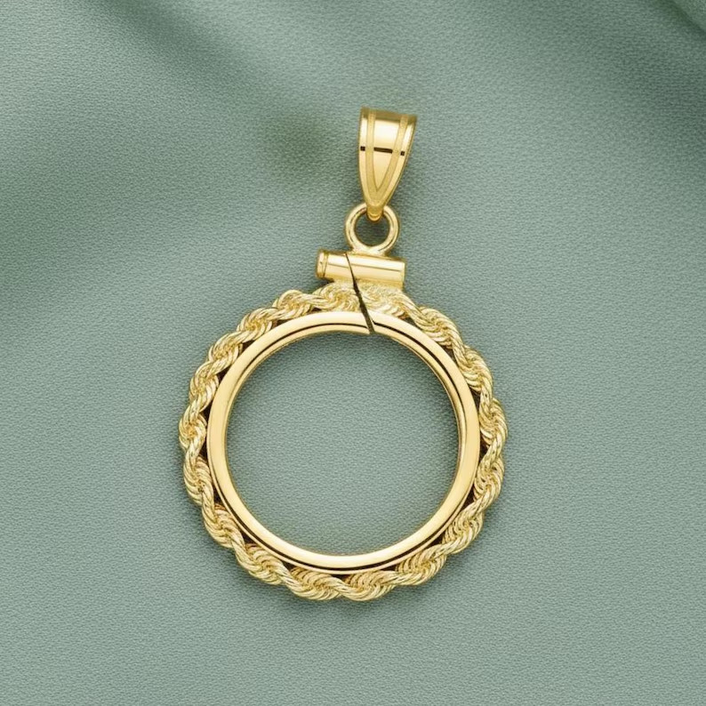 Coin Bezel 38mm 14K Gold Plated Rope Soldered Bail Sovereign Medallion pendant