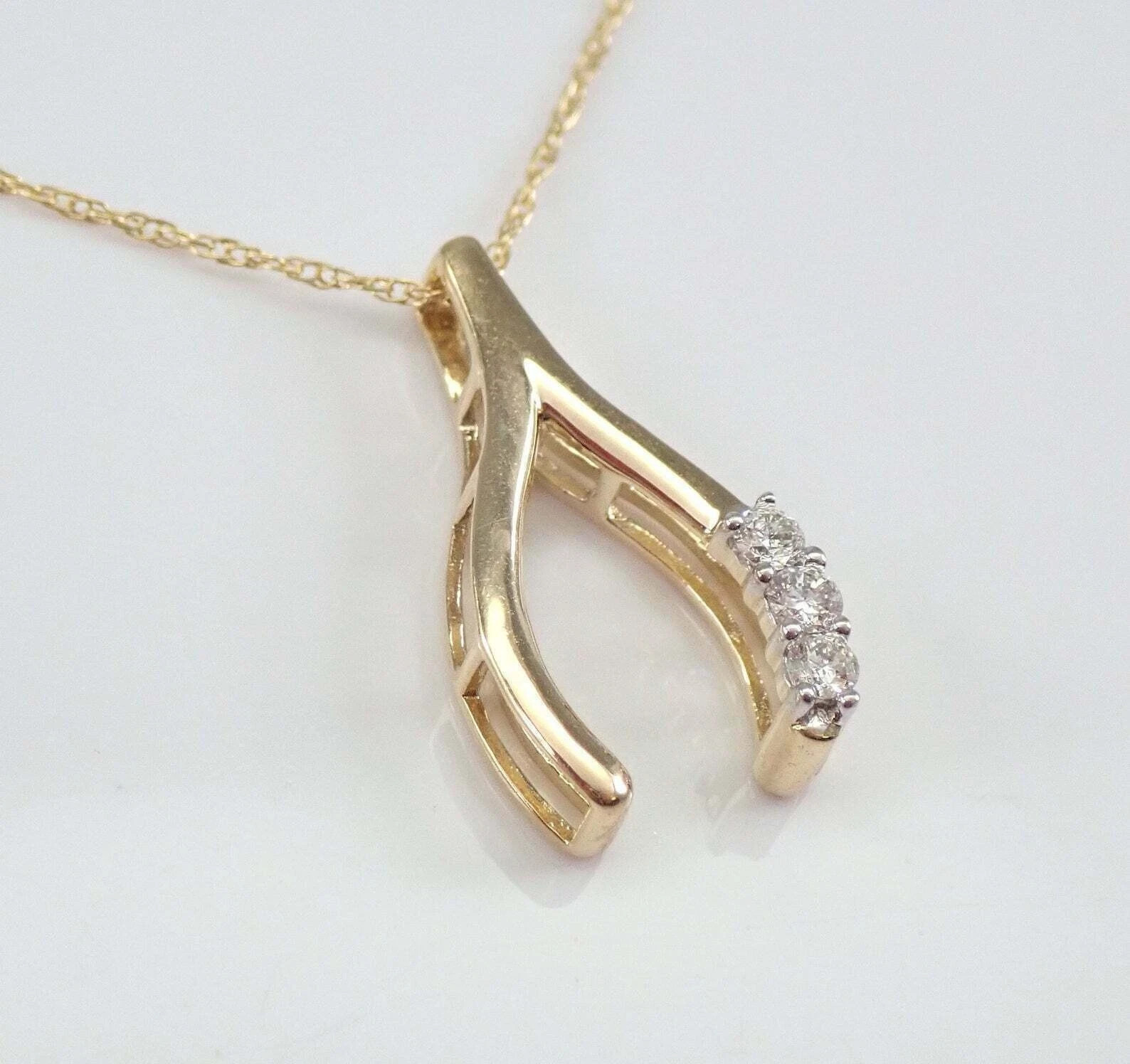 0.50Ct Round Cut D/VVS1 Diamond Wishbone Pendant 14K Yellow Gold Over Free Chain