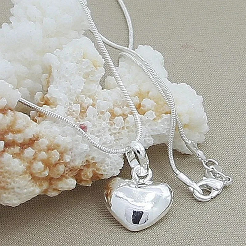 925 Sterling Silver Heart Necklace 18-30 Inches Snake Chain For Women Jewelry