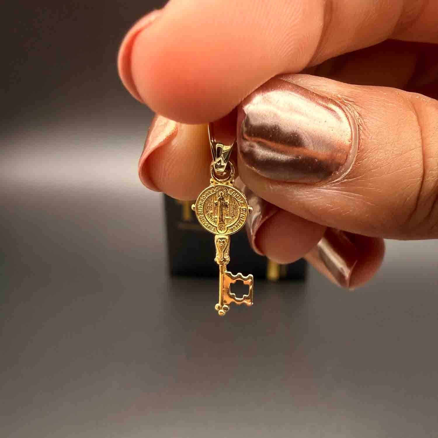 Solid 14K Gold Saint Benedict Key Pendant – Llave de San Benito Charm