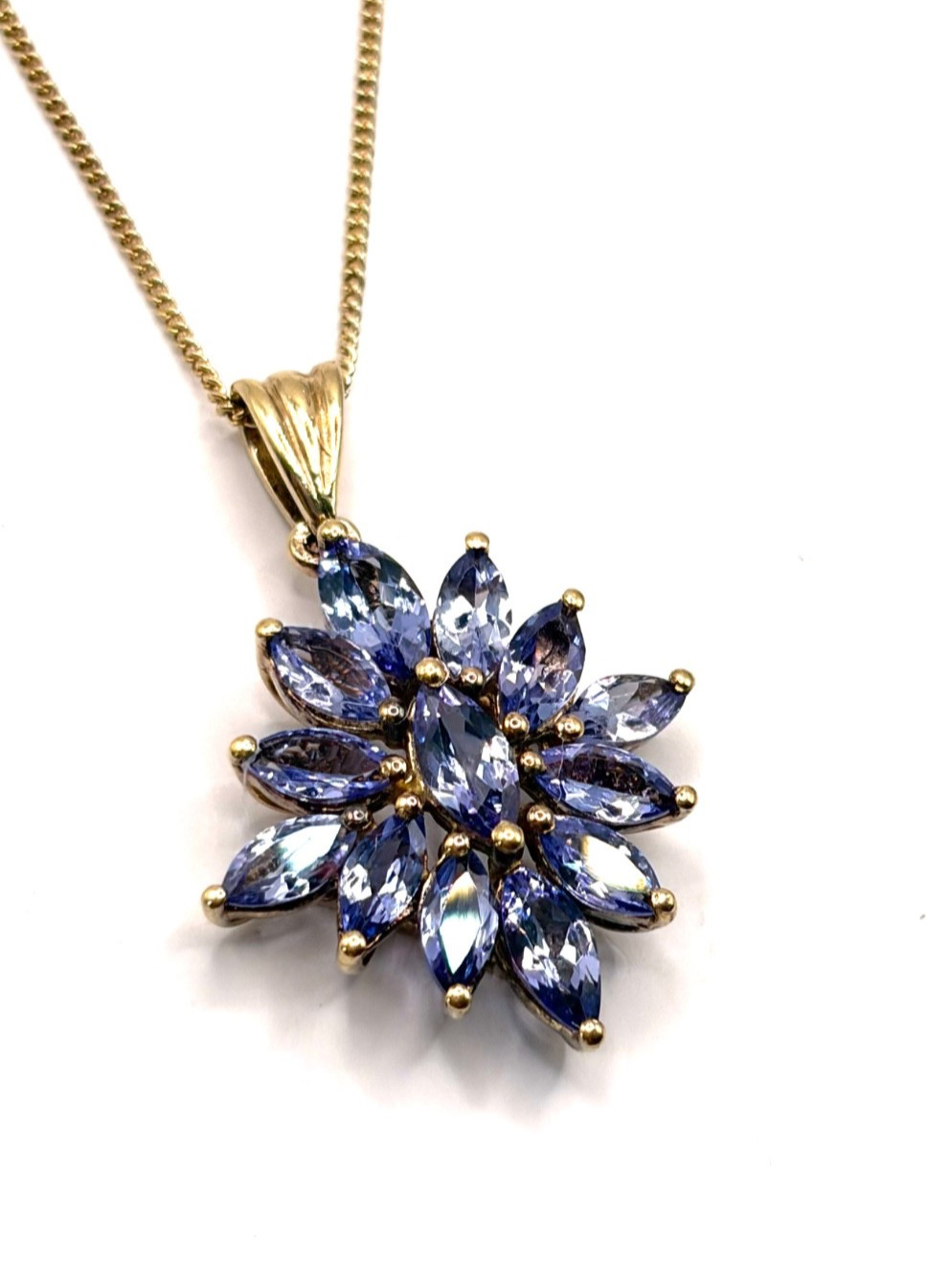 New Sterling Silver Gilt Tanzanite Cluster Pendant Necklace