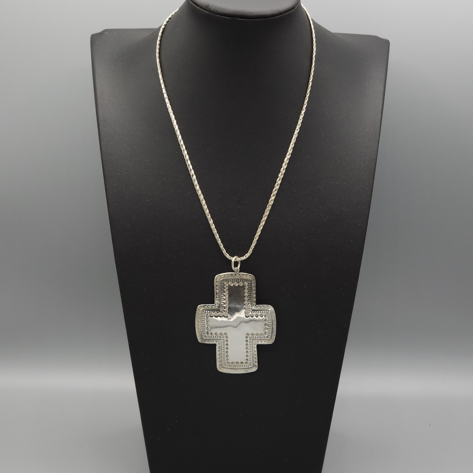 Sterling Silver Large Cross Pendant Necklace PAJ Thailand 925 Southwest Style