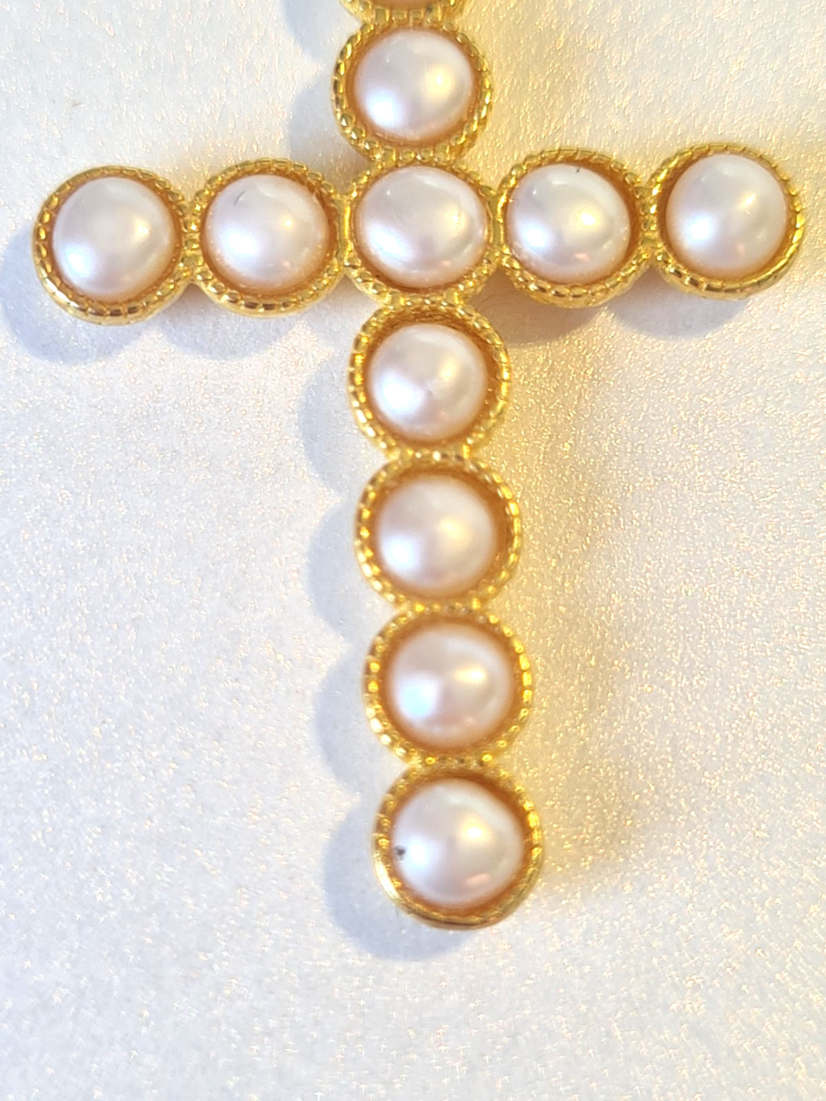 KEZEF Italian Gold over Sterling Silver Real Pearl Christian Cross + Necklace