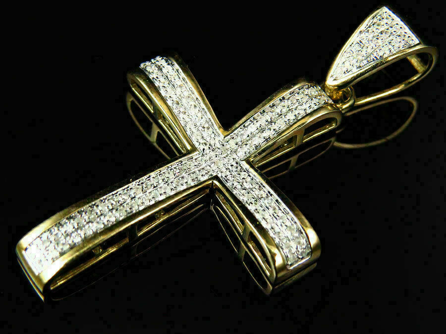 3.00Ct Round Cut Moissanite Only Cross Pendant Solid 10K Yellow Gold No Chain