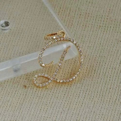 1Ct Round Cut Real Moissanite Initial Letter Pendant Charm 14K Rose Gold Plated