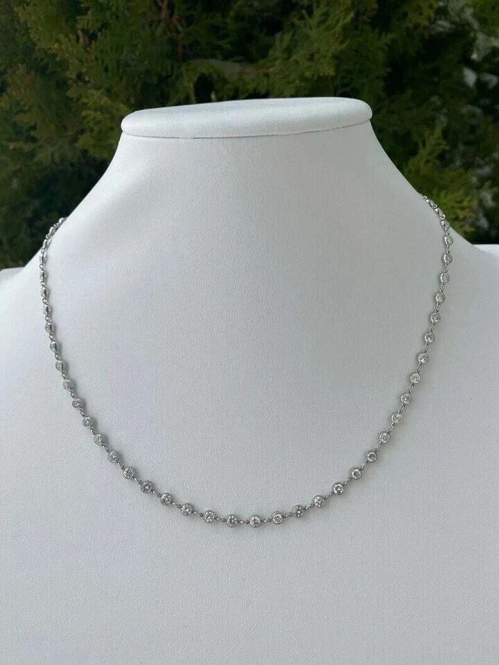 Women’s Wedding Round Lab Created Diamond Tennis Necklace 14k White Gold Plated