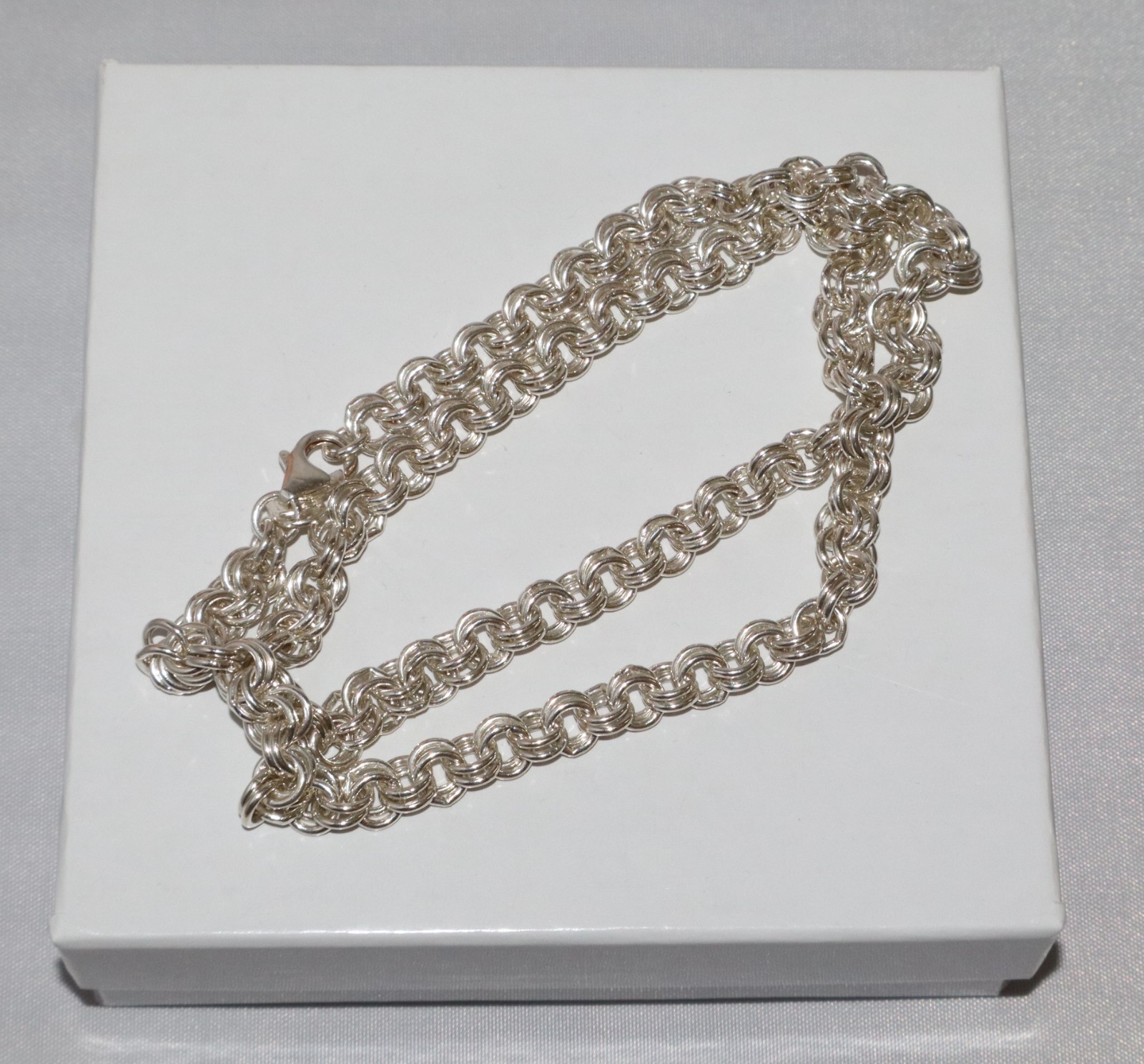 Tulip Sterling Silver USA .999 Fine Double Belcher? Chain Necklace 30 gms 18 in