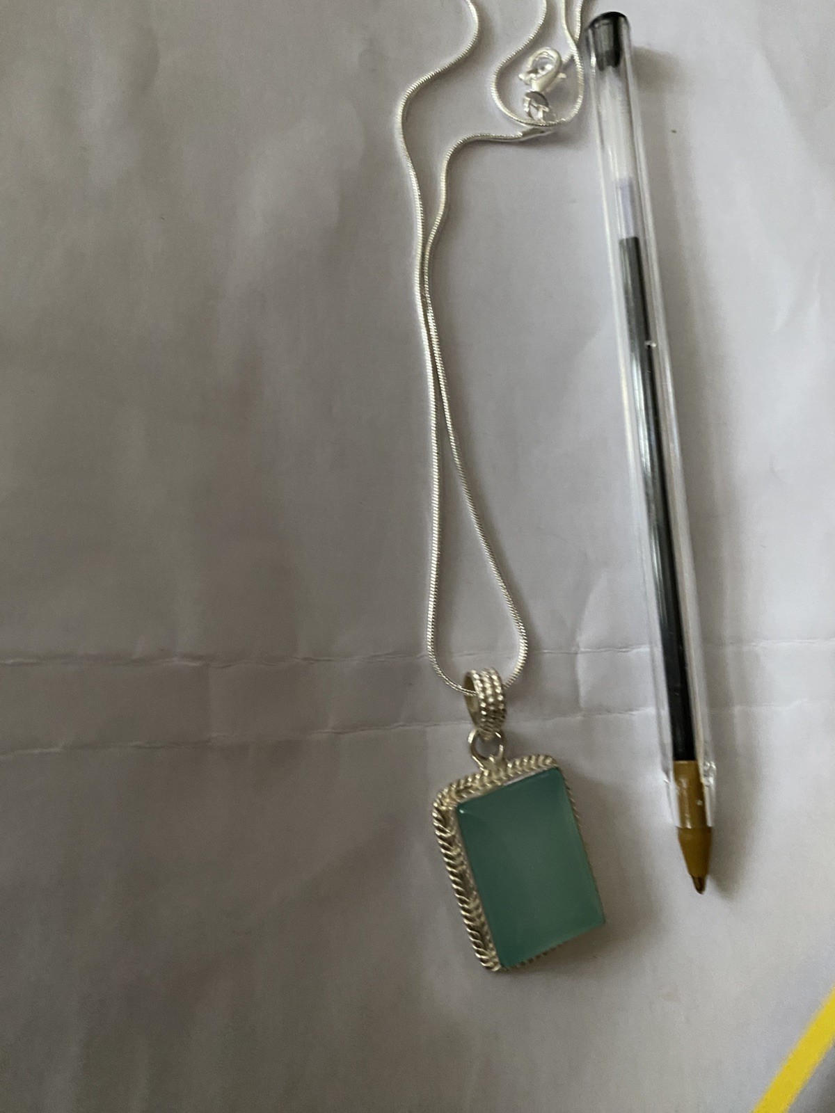 Vintage big Aqua Chalcedony Pendant 925 Silver 20”chain.4×2.5cm UK Seller VGC