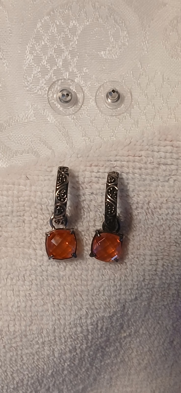 925 Lori Bonn Beaded Mini Hoop, Dangle, Multi-faceted, Orange Pierced Earrings