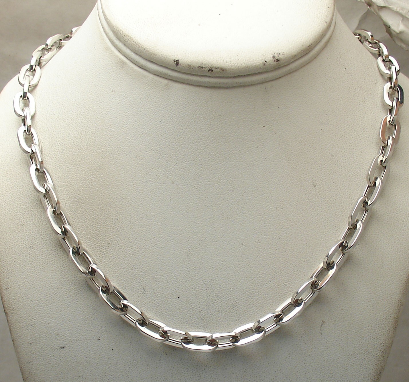 16″ ~ 18″ Adjustable Paper Clip Oval Chain Necklace Anti-Tarnish Real Silver