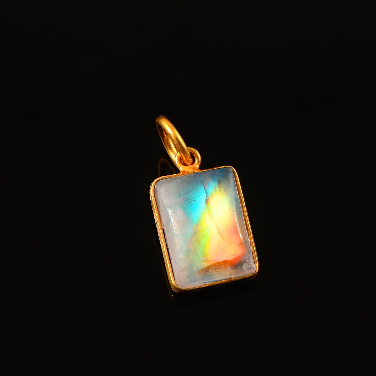 Natural Rainbow Moonstone Pendant in 14K Gold Minimalist Charm 3153