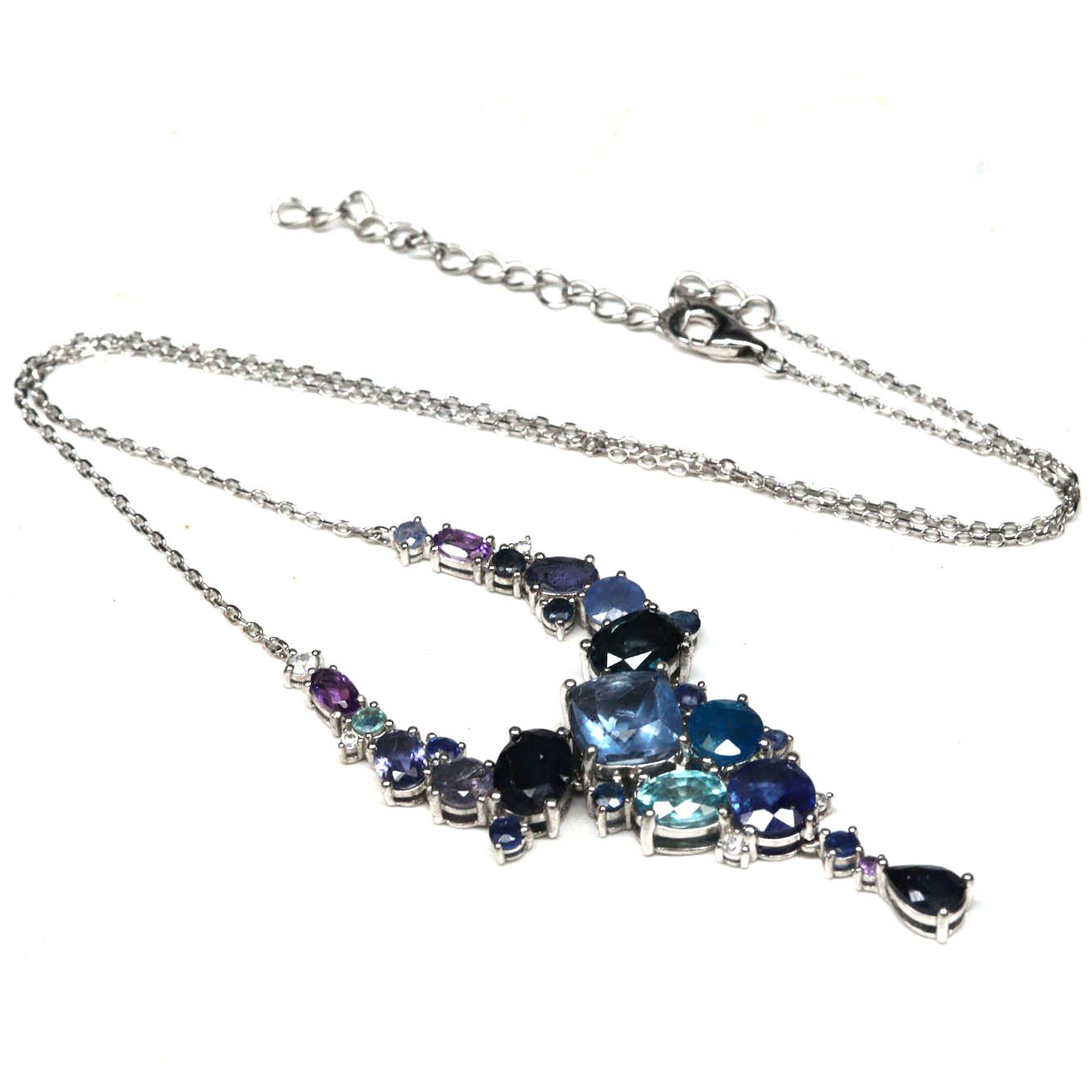 925 Silver Color Change Fluorite Topaz Sapphire Apatite Amethyst Necklace 18in