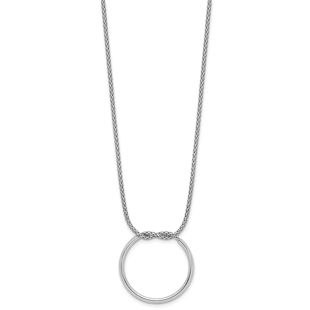 Sterling Silver RH-Pl Polished/Textured Circle Pendant With 2in Ext.