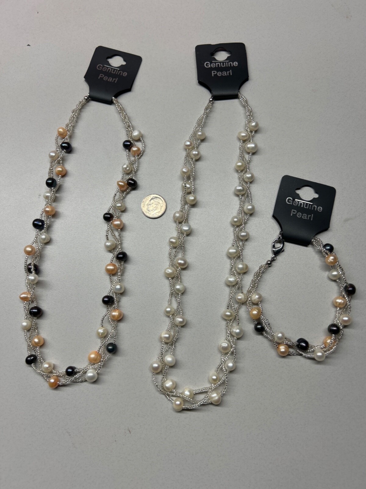 16” Inch ROUND Genuine Strand Pearl Necklace and Bracelet Cultured Freshwater