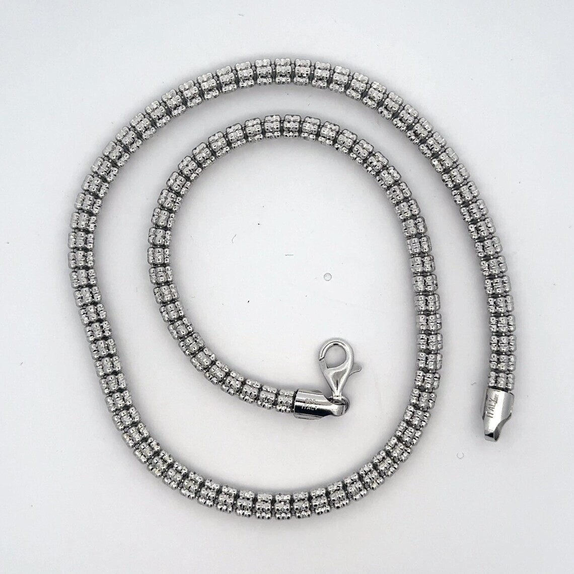4mm Rhodium Diamond-Cut Ice Link Chain Sterling Silver 925 Italy All Sizes