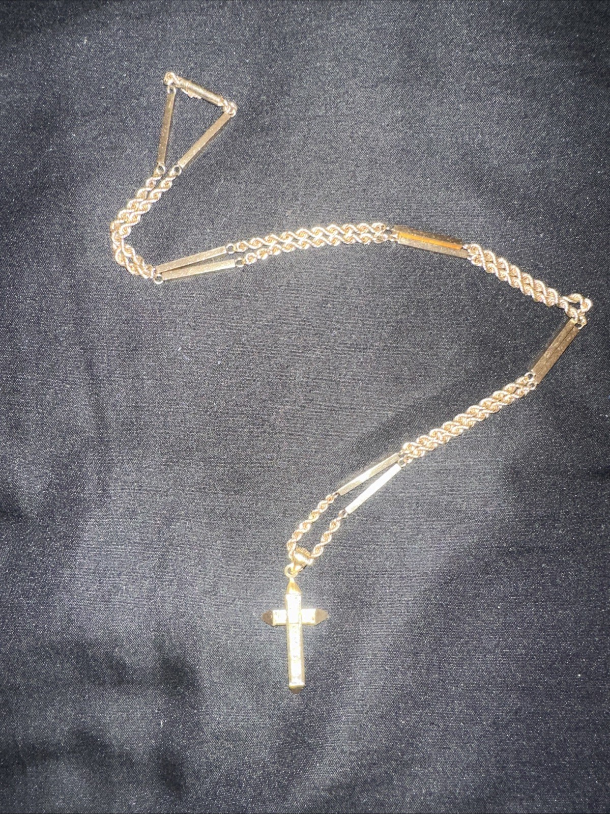 14k Vintage Necklace Rope And Bar Chain 14k Pendant. Stones Unknown 24inch