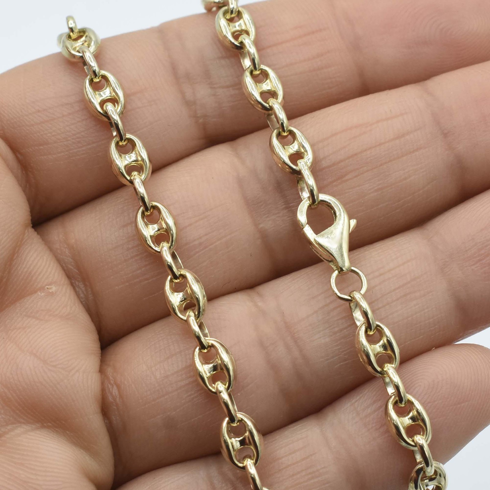 5mm Puffed Mariner Anchor Link Chain Necklace Real 14K Yellow Gold All Sizes
