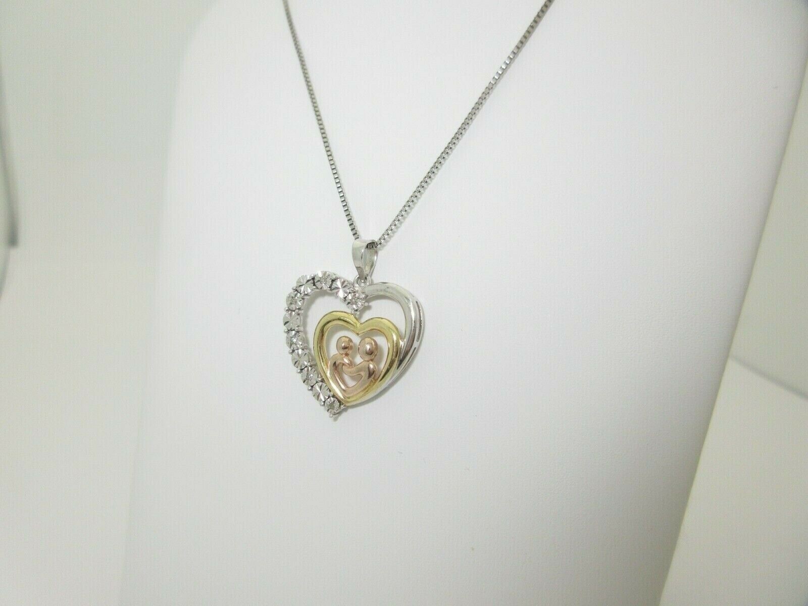 Diamond Mother Child Necklace Natural Rose Yellow Gold Sterling Silver 18″ SN021