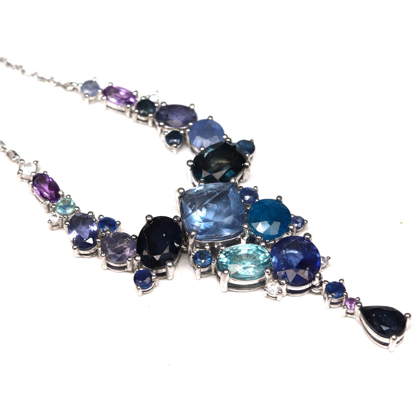 925 Silver Color Change Fluorite Topaz Sapphire Apatite Amethyst Necklace 18in