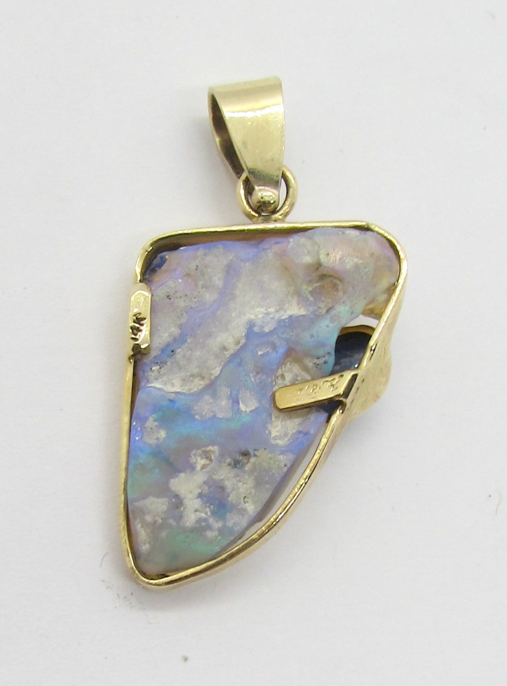 14K YELLOW GOLD LIGHTNING RIDGE OPAL & STAR SAPPHIRE PENDANT 31X16MM ~ 2.6 G