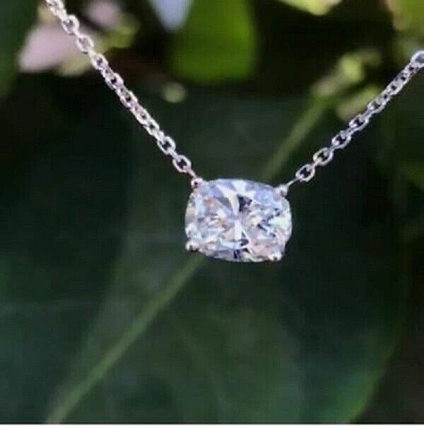 2Ct Cushion Cut VVS1/D Diamond Solitaire Pendant 18K White Gold Over Free Chain