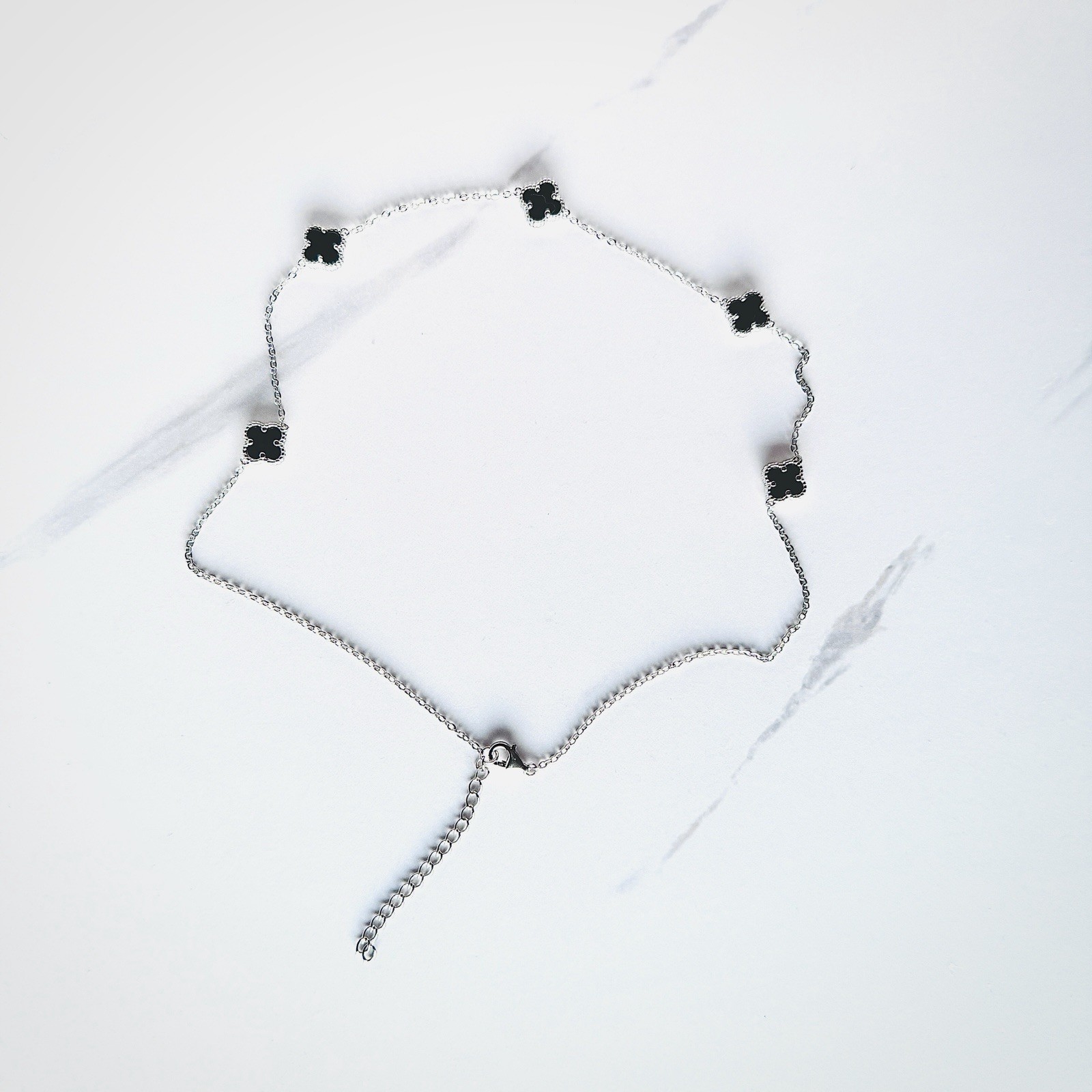 Black Onyx Station Necklace REAL Sterling Silver Minimalist Fine Jewelry