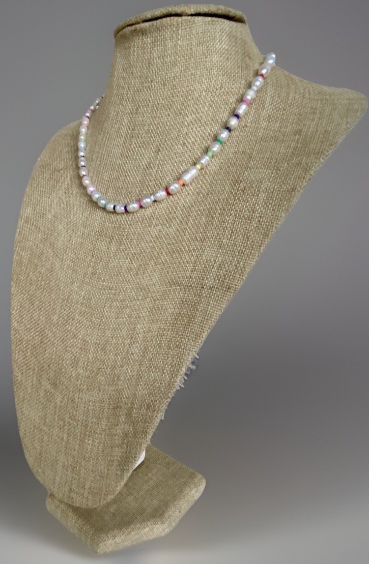 Adjustable Freshwater Baroque Pearl Necklace, Multi-Color Spacers 16″ – 18-1/4″