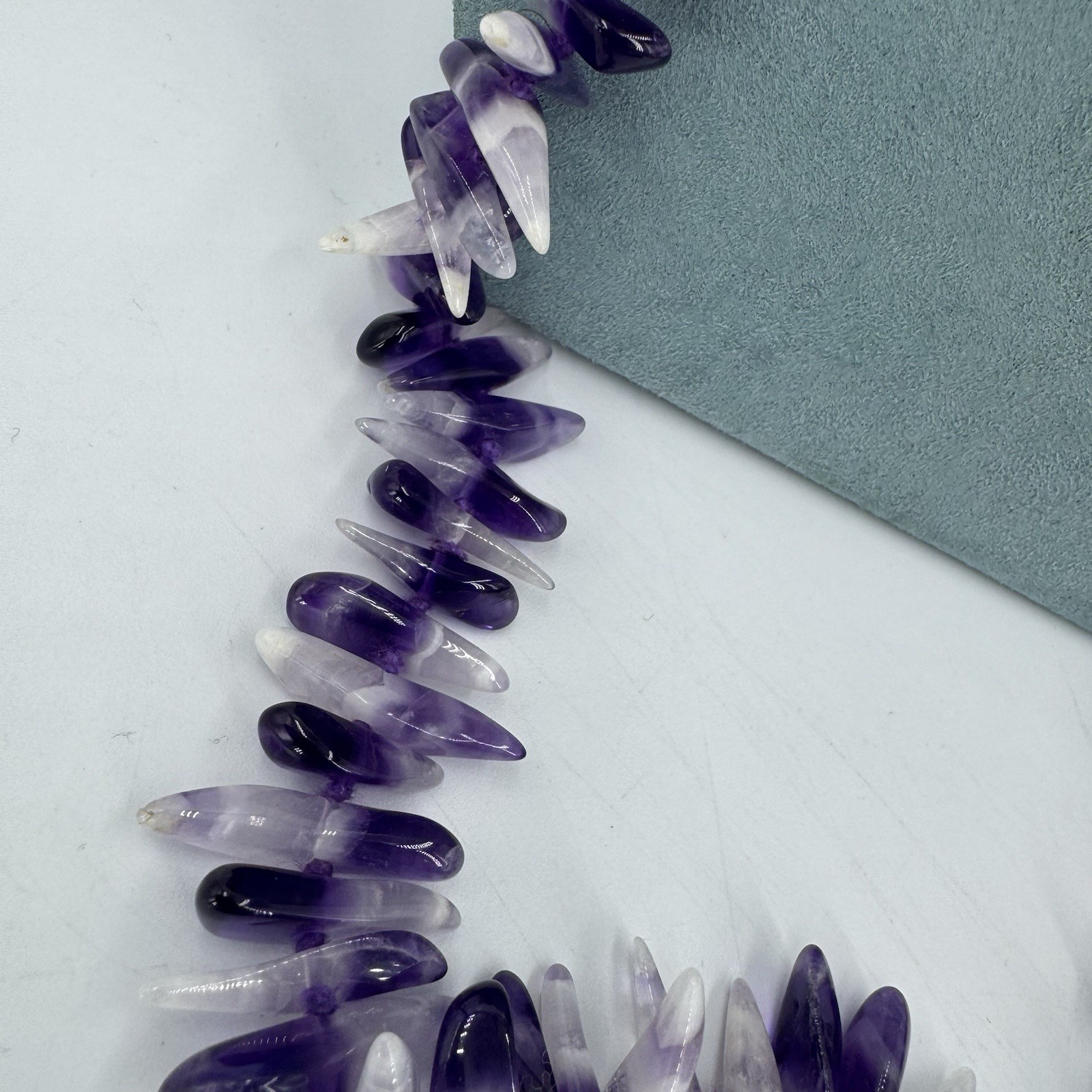 9ct gold ametyst gemstone necklace dog tooth long purple layer chunky 30”