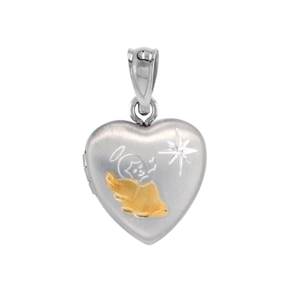 925 Sterling Silver Dainty Angel Heart Locket Pendant 1/2 Inch (13mm) Tall