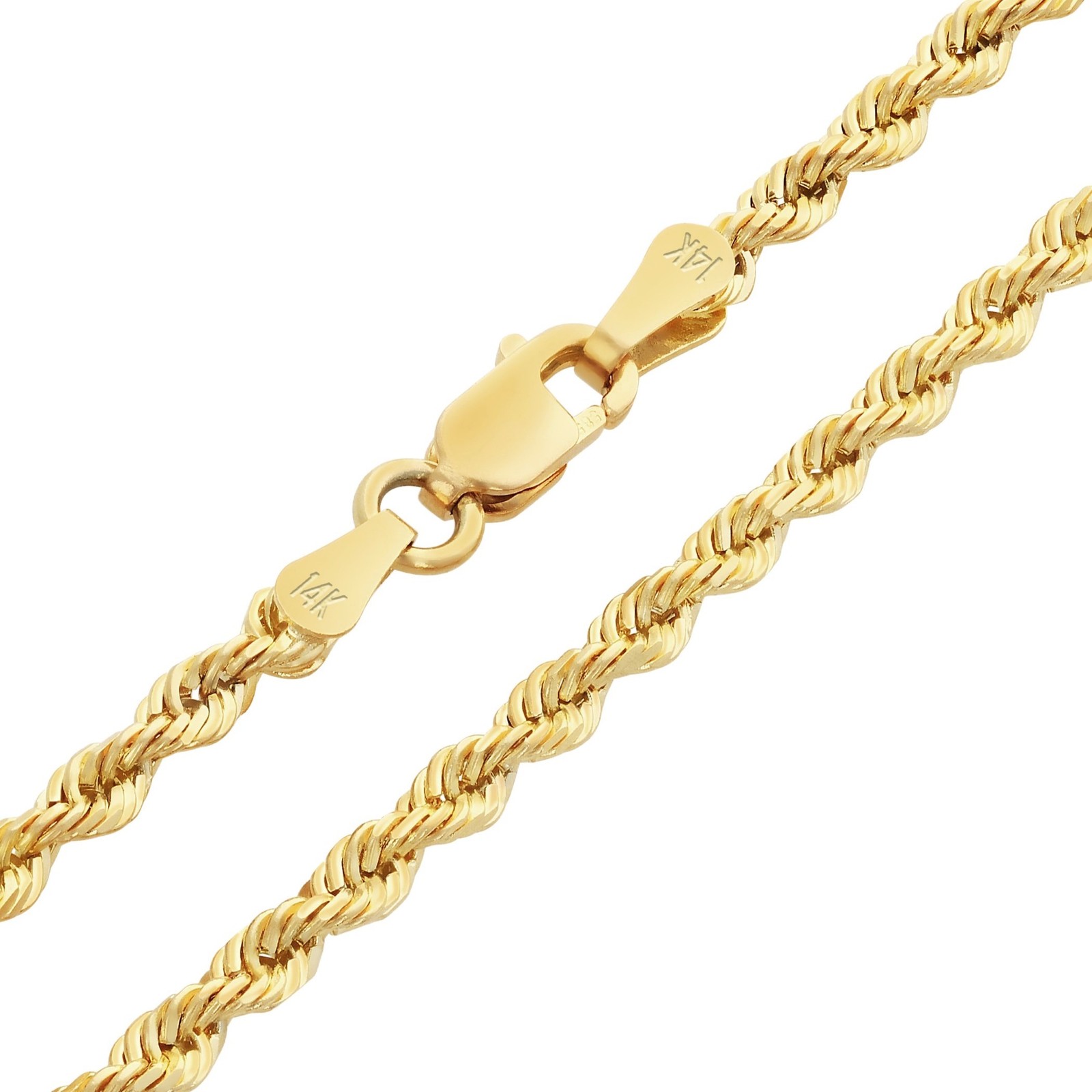 14K Yellow Gold Diamond Cut Rope Chain Necklace 1.5mm – 5mm, Men Women 16″- 30″