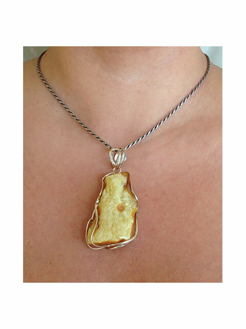 BALTIC BUTTERSCOTCH AMBER & STERLING SILVER DESIGNER MODERN PENDANT