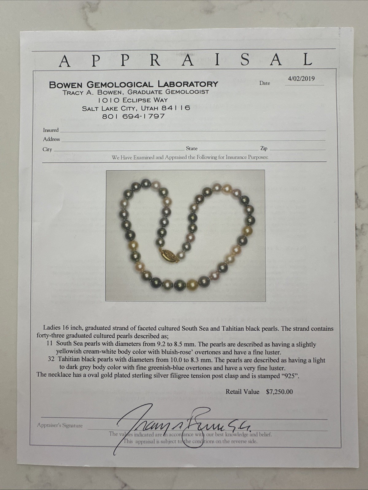 16″ South Sea & Tahitian Pearl Necklace – Graduated 43 Pearls – Appraised $7,250