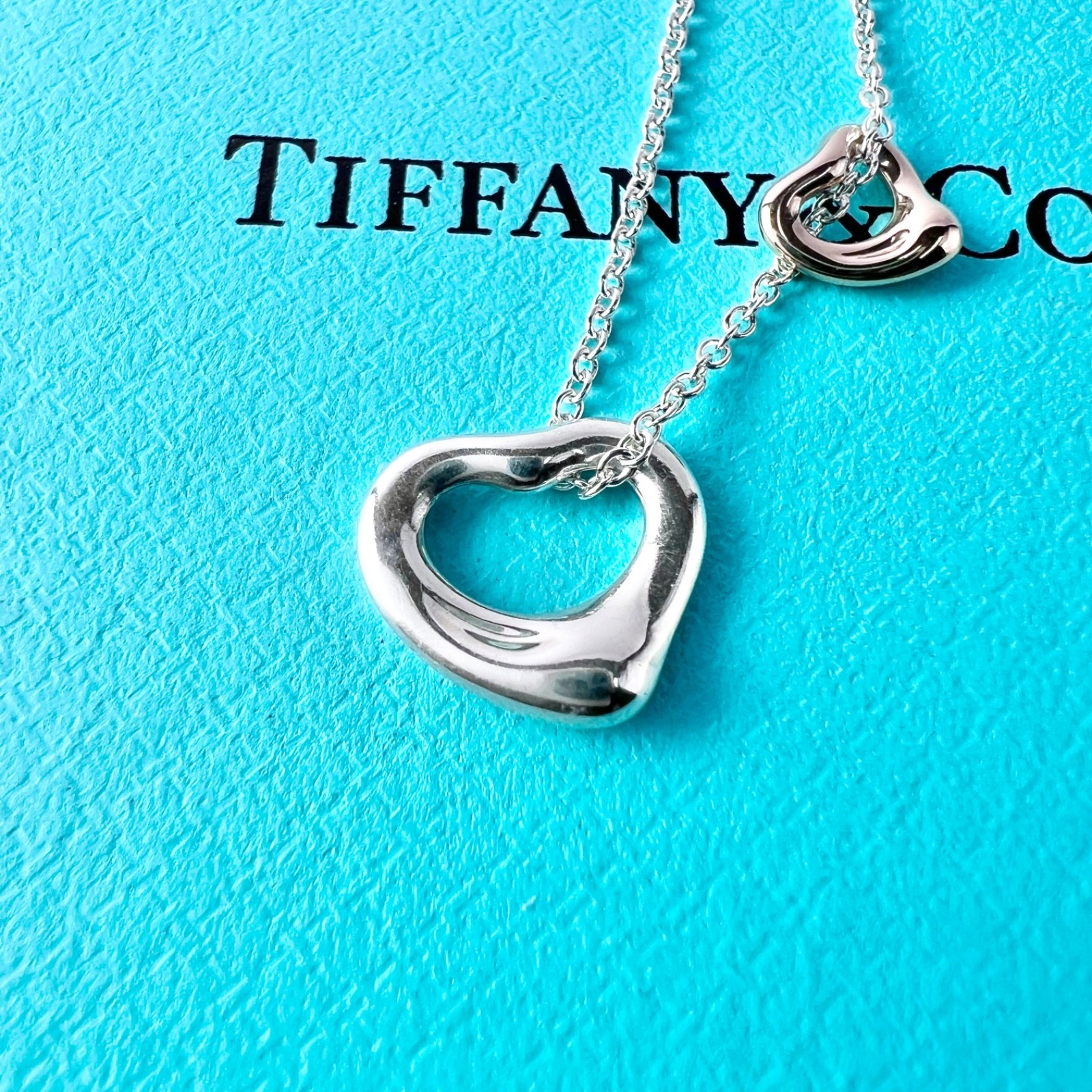 TIFFANY & Co Elsa Peretti Double Open Heart Silver Small Rose Gold Mini Necklace