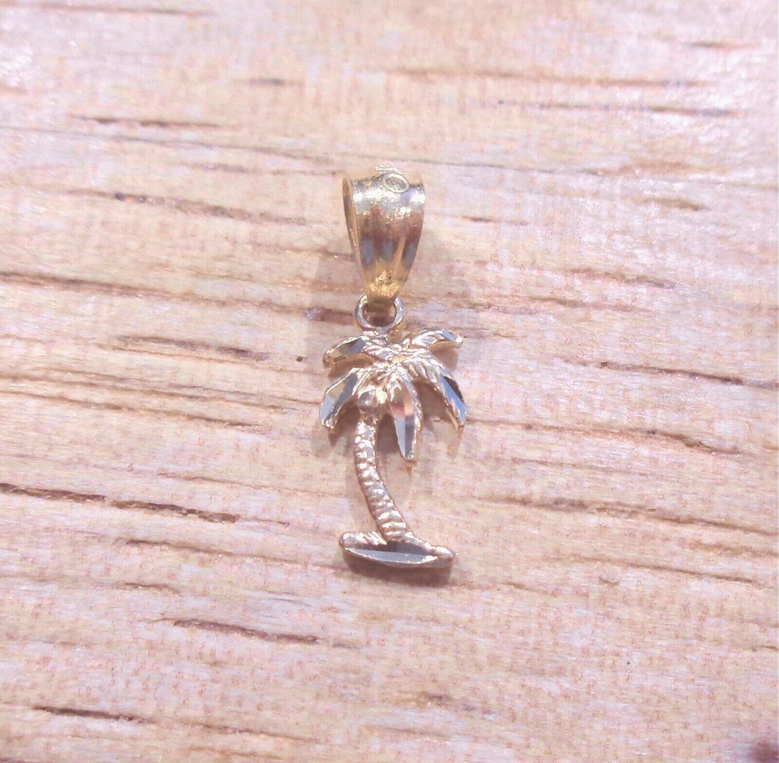 5.5MM SOLID 14K ROSE GOLD DIAMOND CUT HAWAIIAN PALM TREE PETITE CHARM PENDANT #2