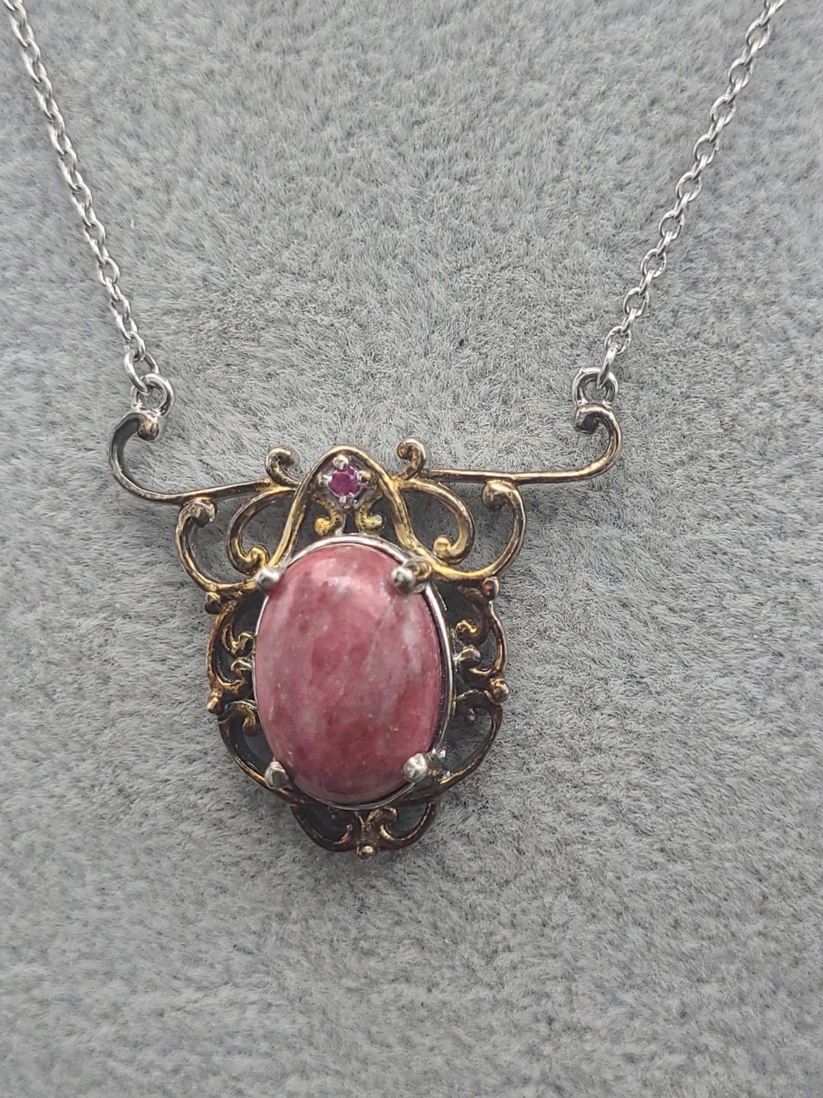STS Pink Rhodochrosite & Unknown Gemstone Necklace 18 Sterling Silver 925