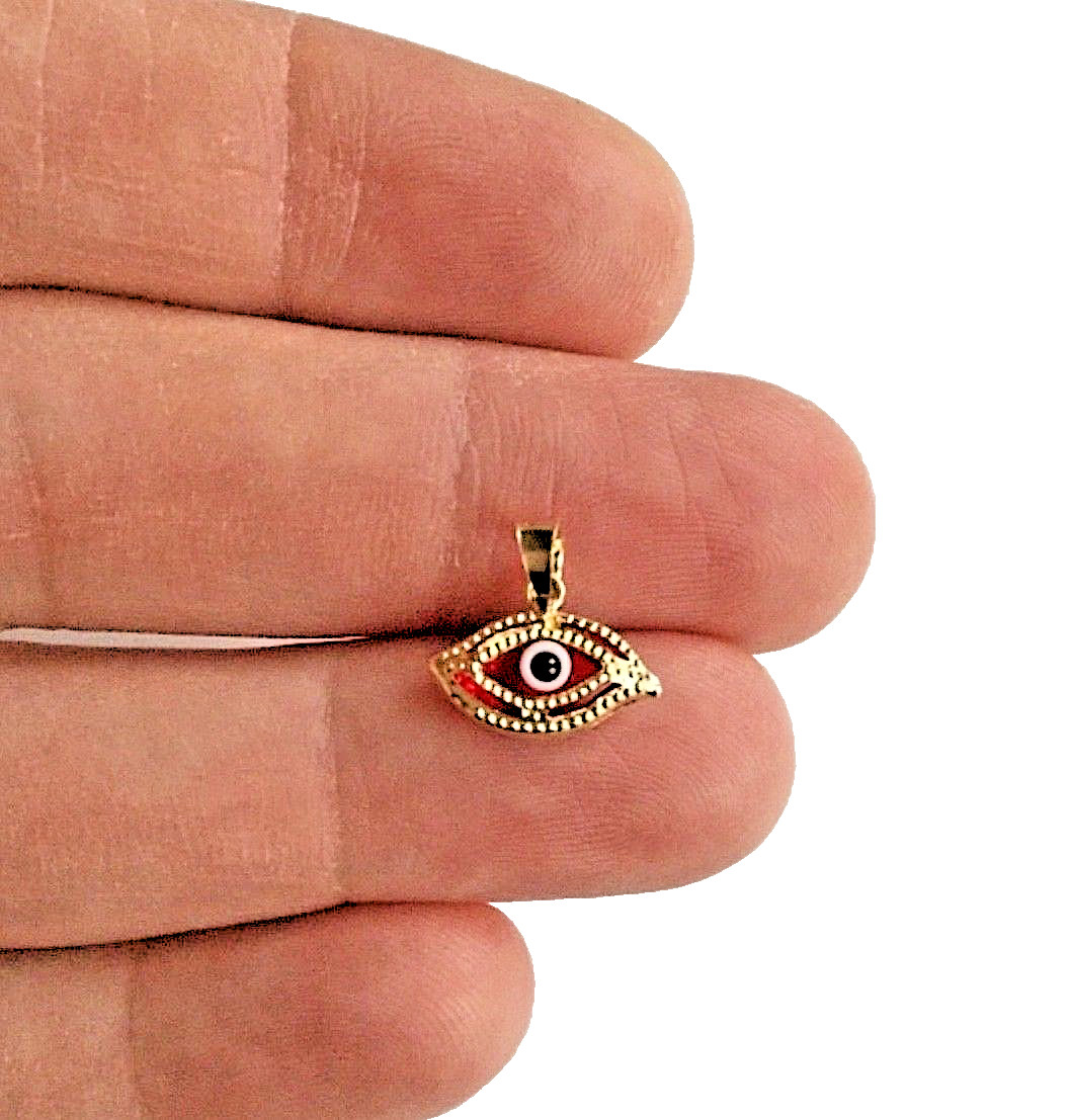 14K SOLID GOLD RED EVIL EYE PENDANT – 14K REAL GOLD 13mm EVIL EYE CHARM