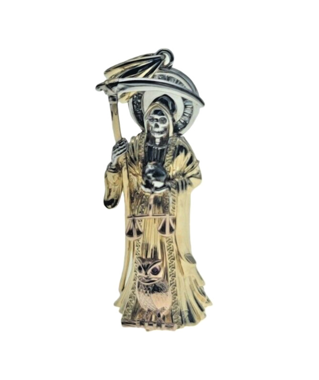 Santa Muerte Holy Death Grim Reaper Charm New 3D 2 In Long Pendant Real 14k Gold