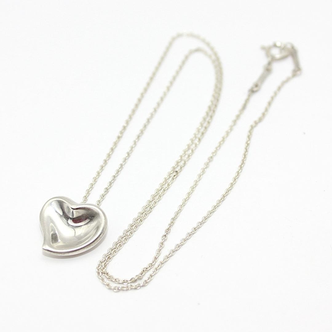 Tiffany & Co. Curved Full Heart Pendant Necklace Elsa Peretti Sterling Silver