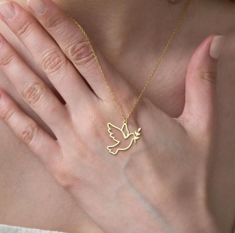 925 Gold Dove Pendant Necklace Peace Bird Olive Branch Charm Necklace Minimalist