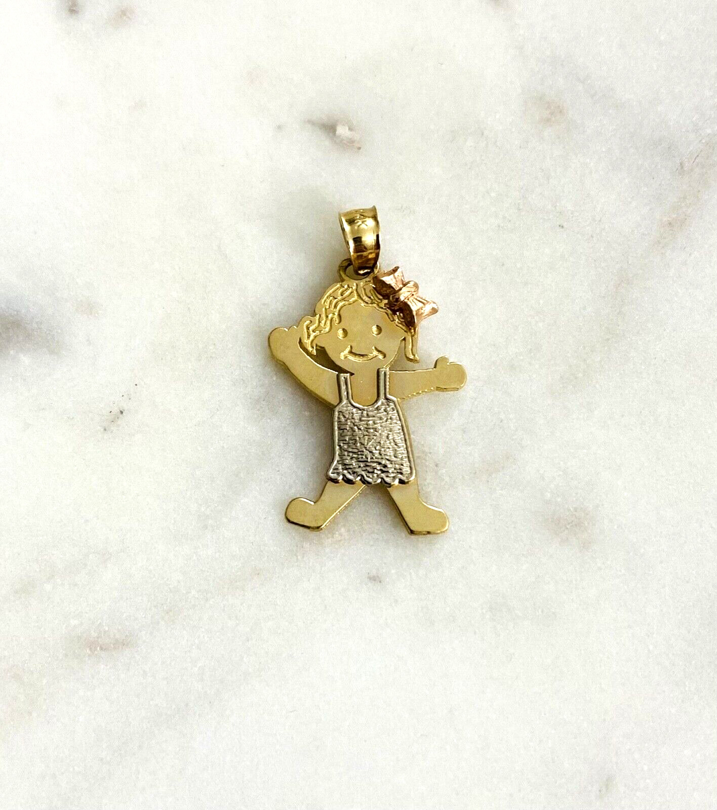 14K Solid Gold Girl Pendant – 26mm x 15mm 14K Real 3T Gold Girl Charm Pendant.