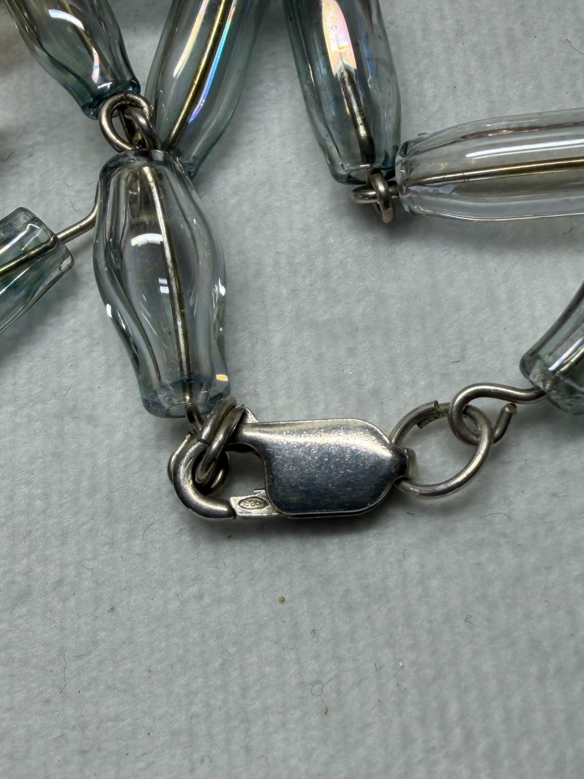 Long Vintage Boho Retro Fine Glass Bead Necklace 925 Silver Clasp 24″ Length 29g