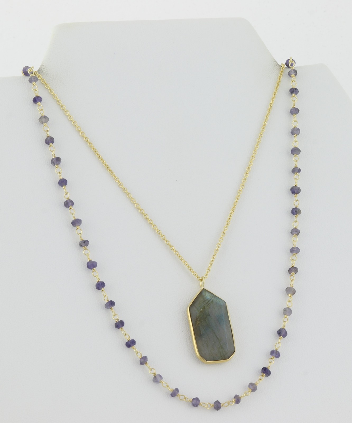 18k Gold Over Sterling Silver Long Labradorite Layered Necklace 30″