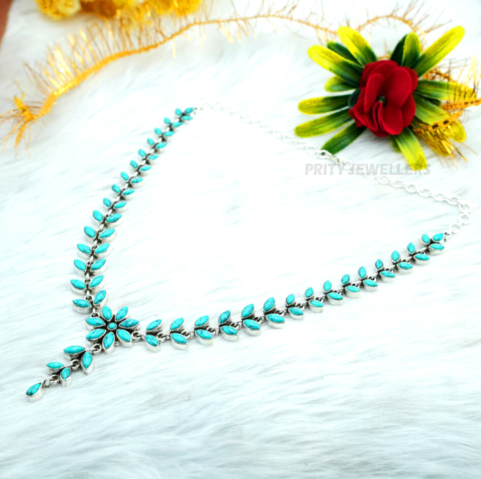 Natural Turquoise Necklace 925 Sterling Silver Handmade Gemstone Jewelry