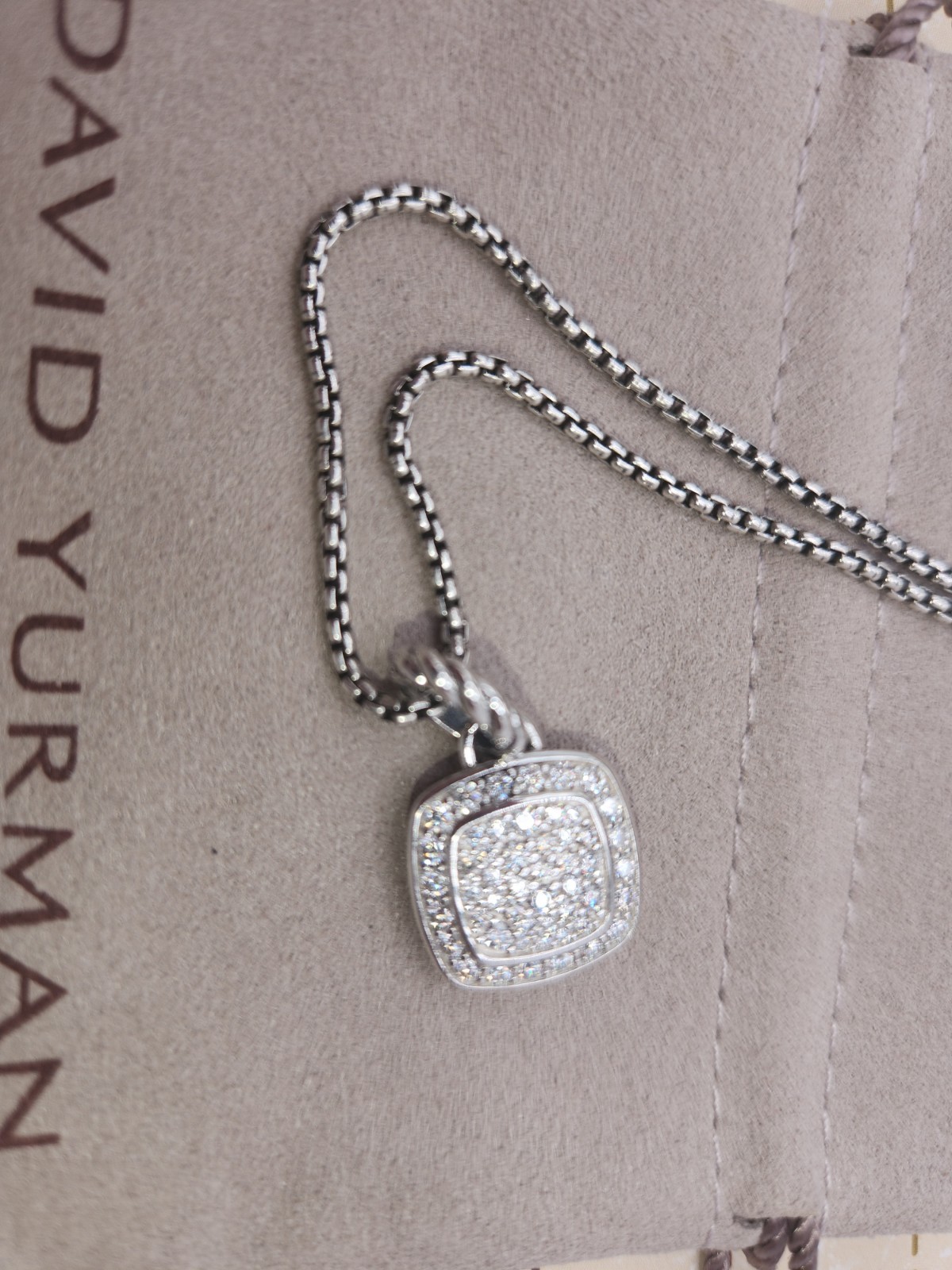 David&Yurman 925 Sterling Silver Pavé Diamond Square albion 14mm Necklace 20 mm