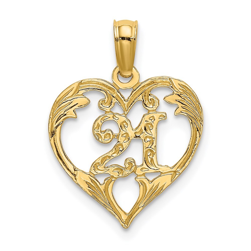 14k Yellow Gold 21 In Heart Charm Pendant for Women 0.75g, L-17.9mm, W-13.8mm