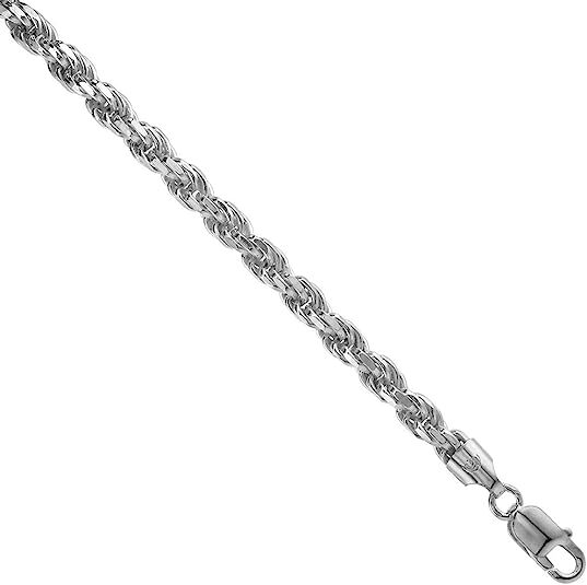 7mm Sterling Silver D/C Rope Chain Necklaces Bracelets Handmade Italy 8 to 30 in